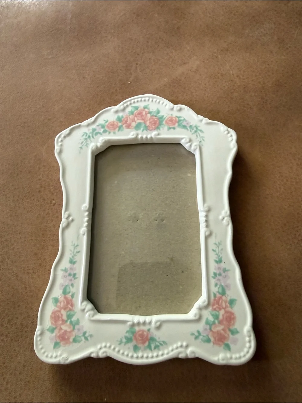 Vintage Ceramic Floral Pic Frame White Pink Green Tabletop Coquette Cottagecore